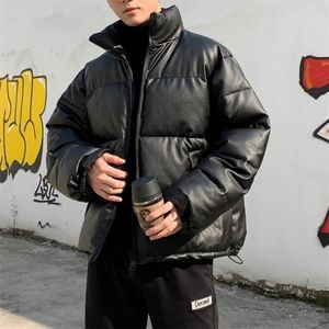 Parkas pour hommes Hybskr épaissir couleur unie hommes surdimensionné chaud hiver manteaux en cuir Harajuku mode mâle lâche coton rembourré vestes 221008