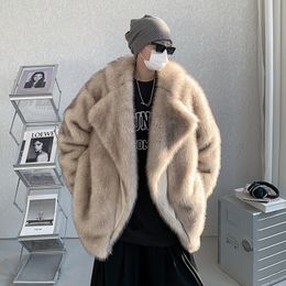 Parkas en duvet pour hommes Hybskr Épaissie Fausse Fourrure Hommes Vestes Chaud Hiver Tourner Col Mâle Manteaux Harajuku Gothique Doux Unisexe Vêtements Outwear 221207