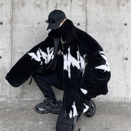 Parkas en duvet pour hommes Hybskr hiver veste en laine d'agneau Harajuku mode décontracté motif surdimensionné mâle épaissir Parkas chauds Hip Hop manteau ample 230731