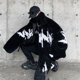 Parkas pour hommes Hybskr hiver veste en laine d'agneau Harajuku mode décontracté motif surdimensionné mâle épaissir chaud Hip Hop manteau ample 231017