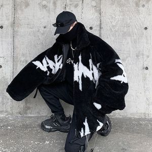 Heren Down Parkas Hybskr Winter Lamb Wol Jacket Harajuku Fashion Casual Otensize Patroon Male Dikke Warm Hip Hop losse jas 221117