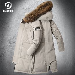 Heren down parkas jas mode outdoor werkkleding stijl lange puffer jassen faux bont kraag dikke warme winter witte eend jassen 221122