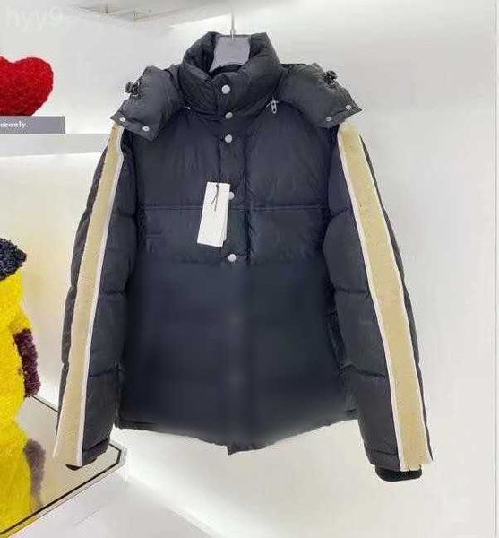 Parkas de plumón para hombre Chaqueta de nailon jacquard Diseñador Masculino Cálido Capucha extraíble Botón a presión Cierre con cremallera Outwear Moda Caballeros Cuello alto Abrigo acolchado 2lox