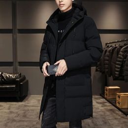 Parkas en duvet pour hommes, veste coréenne en coton, manteau allongé d'hiver, longueur moyenne, genou épaissi, vêtements à capuche, 231018