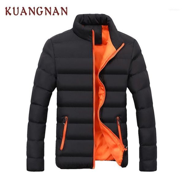 Parkas de plumón para hombre KUANGNAN, chaqueta de invierno sólida para hombre, abrigo negro con cuello levantado, ropa de Parka para hombre 2021 1