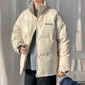 Heren Down Parkas Leer Dikke Warm Fleece Men Winterjas Stand Kraag Oversize Koreaanse stijl Mannelijke gevotte jacketsmen's T220809