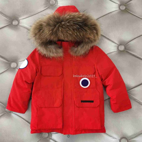 Parkas de plumón para hombre Chaqueta de plumón para niño y niña de lujo Parka con cuello de piel de mapache Abrigo de invierno para niños con capucha Capucha de plumón de pato Ropa cálida para niños Traje de nieve para niñas 2ynr