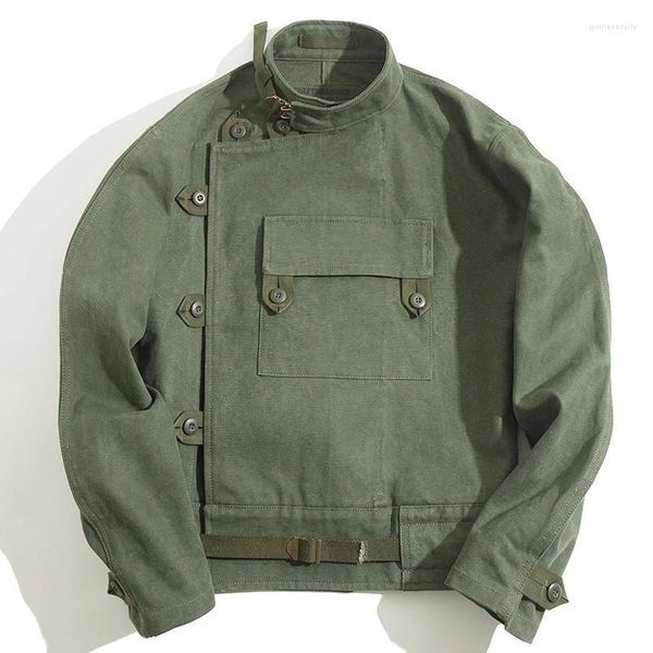 Parkas de plumón para hombre, chaqueta Retro verde militar Maden, hebilla oblicua extraviada, motocicleta sueca AMEKAJI, algodón lavado XXXL Guin22