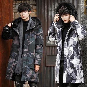 Parkas pour hommes Veste moyenne et longue coréenne à capuche blanc canard hiver grand col de cheveux manteau chaud pour hommes1