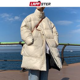 Heren donsparka's Men' Blends LAPPSTER Men Long Winter Stand Cotton Puffer Jacket Heren Oversized Koreaanse Solid Bubble Coat Man Dikke Harajuku Parka-jassen