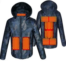 Heren down parkas mannen camouflage verwarmde winter warme jassen USB verwarming gevoerde slimme thermostaat kleur kap kleding 221124