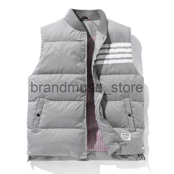 Parkas de plumón para hombre Chaleco de plumón para hombre Chaqueta de invierno A rayas Cálido Espesar Chaqueta sin mangas Cuello alto Chaqueta de plumón de pato gris Diseño coreano J231226