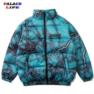 Parkas de plumón para hombres Hombres Hip Hop Invierno Vintage Rayo Carta Patrón Chaqueta acolchada de algodón Pareja Gruesa Cálida Ropa exterior de gran tamaño 221124