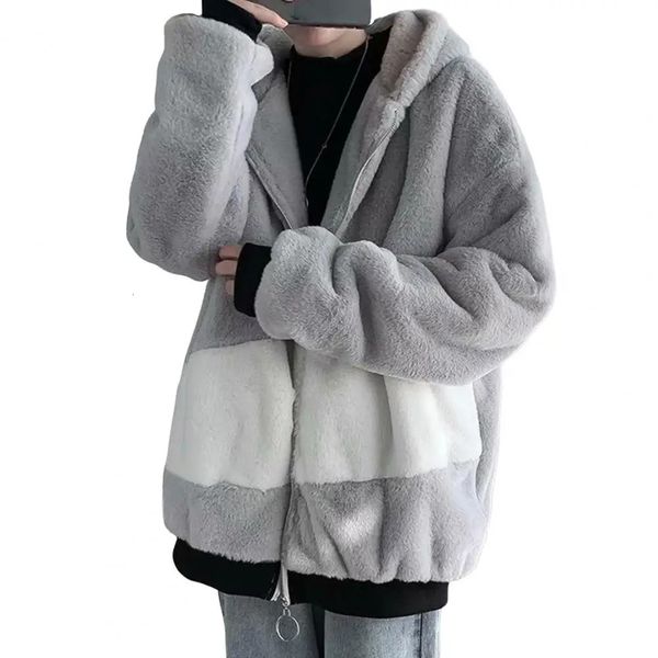 Parkas pour hommes Hommes Veste Harajuku Hiver Chaud Fausse Fourrure En Peluche Fermeture À Glissière À Manches Longues Lâche Hip Hop Poignet Côtelé Teddy Bear Sweat À Capuche Manteau 231214