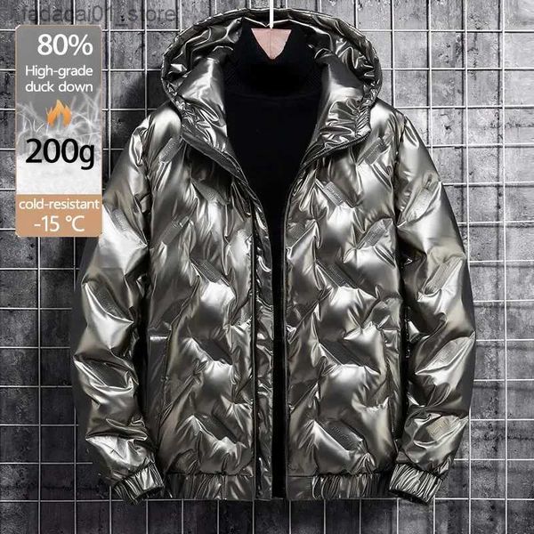 Parkas de plumón para hombre Chaqueta de plumón brillante para hombre Abrigo de plumón corto blanco con sombrero Abrigo de invierno de tendencia con chaqueta de plumón informal Q240117