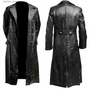 Parkas pour hommes, classique allemand, uniforme militaire de la seconde guerre mondiale, officier, trench-coat en cuir noir, Q231205