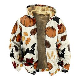 Parkas en duvet pour hommes, impression décontractée décontractée d'halloween, pull à manches longues avec fermeture éclair, Costume en coton épais, Costume d'hiver d'halloween pour hommes 231005