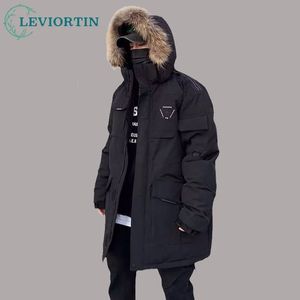 Donsparka's voor heren Witte eenddonsjas Cargo Warme capuchon Dikke pufferjassen Paar Hoge kwaliteit overjas Thermische winterparka Street chic 231010