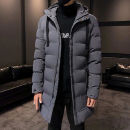 Hombres Abajo Parkas Hombres Chaqueta de invierno Cálido con capucha Hombre sólido Chaquetas y abrigos Outwear Cortavientos Hombre Parka larga Abrigos Tallas grandes Negro Gris 4XL 220929