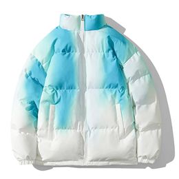 Parkas pour hommes hommes femmes hiver dégradé couleur épaissir coton rembourré veste décontracté harajuku manteau à capuche mâle vêtements chauds 231101