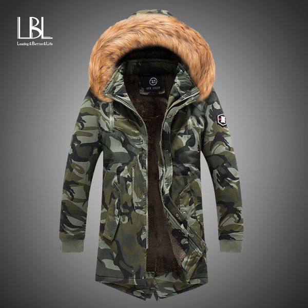 Parkas de plumón para hombre Abrigo Parka de camuflaje para hombre Chaqueta de camuflaje Terciopelo con capucha de invierno Grueso A prueba de viento Hombres Cálido Hombre Medio largo Militar 230922