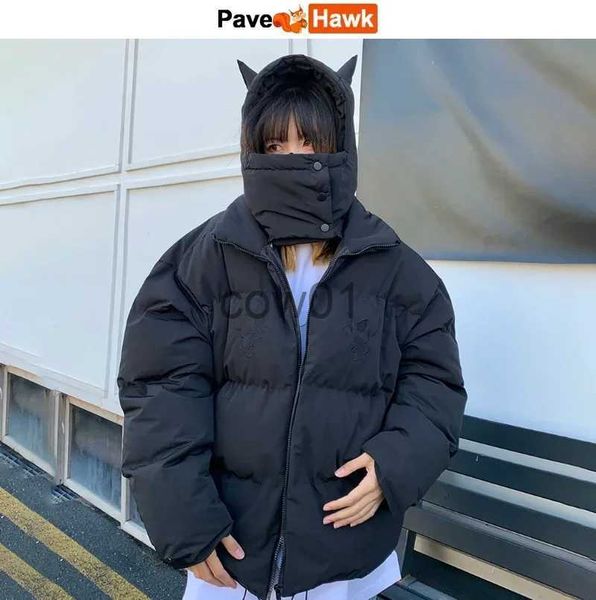 Parkas pour hommes Hommes Hip Hop Little Devil Horns Parka hiver broderie crâne veste rue à capuche veste rembourrée Y2k Harajuku chaud épaissir manteau J231111