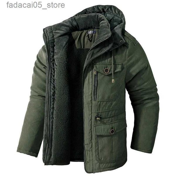 Parkas de plumón para hombre para hombre espesar chaqueta de invierno cálida lana de cachemira interior de algodón acolchado rompevientos masculino con capucha Outwear algodón Parka abrigos de nieve Q240202