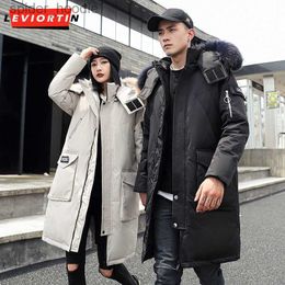 Parkas pour hommes Nouveau hiver fausse fourrure col à capuche chaud vers le bas manteau hommes blanc canard vers le bas poche épaissi manteau mode Long manteau S-3XL L230926