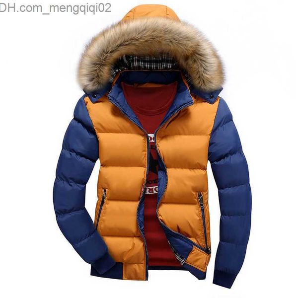 Hombres Abajo Parkas Parkas Venta al por mayor- Aolamegs Chaqueta de invierno Hombres Moda Contraste Color Piel Con capucha Abrigo de invierno Acolchado de algodón Prendas de abrigo Manteau Homme Hiver M-4XL Z230710