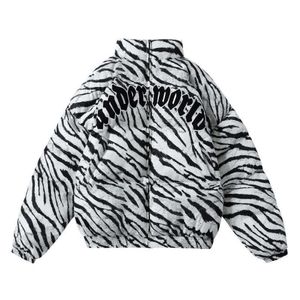 Heren Down Parkas Piumino Uomo Men Bomber Jackets Zebra Print Borduurwerk Parkas Harajuku Paren Cotton Down Bubble Coat Winter Streetwear T221006