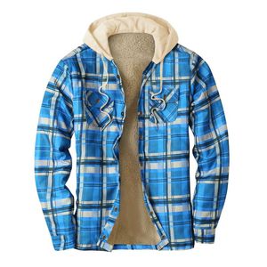 Heren Down Parkas Plaid Print Men Pocket kleding Europeaan Amerikaanse herfst Wintermodellen Dikke katoen lange mouwen losse capuchon jas #T1