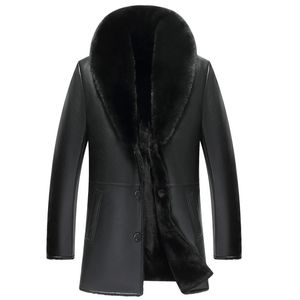 Parkas pour hommes Promotion prix bas hiver long détachable grand col de fourrure veste en cuir vestes en cuir pour hommes fausse fourrure épais manteau très chaud 231117