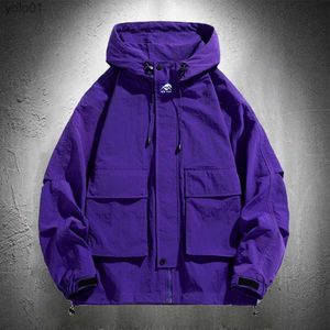 Heren Down Parka's Paarse Hoodie Jassen Mannen Windjack Hip Hop Effen Kleur Buitensporten Kapmantels Heren ClothingL231115