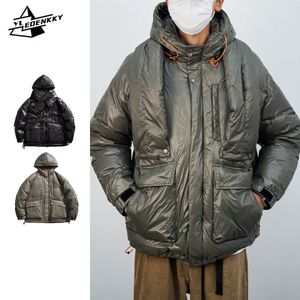 Heren Down Parka's Retro Jas Heren Dames Verdikte Grote Zak Warme Cargo Parka Harajuku Casual Losse Capuchon Paar Unisex met Sjaal 231101