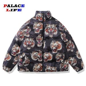 Parkas pour hommes Parkas réversibles pour hommes Vestes Tiger Print Harajuku Streetwear Down Jacket Hiver Femmes Épais Vêtements d'extérieur chauds Manteau 2022 T221006