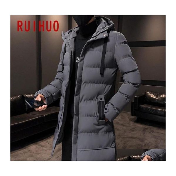 Men'S Down Parkas Ruihuo Long Winter Jacket Men Coat Hip Hop Casual Hooded Warm M4Xl 201209 Drop Delivery Apparel Vêtements pour hommes Out Dhgrg