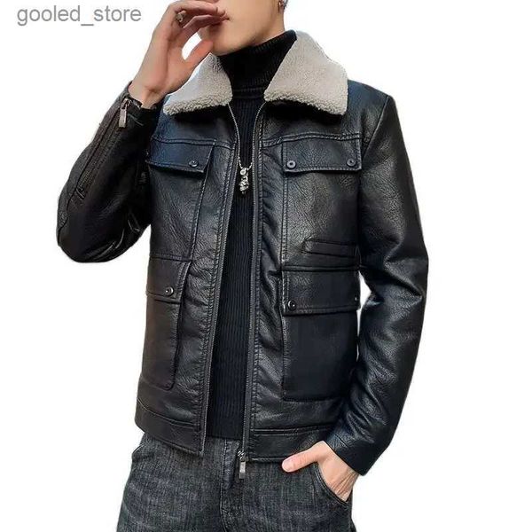 Parkas de plumón para hombre S-4XL Nuevo forro polar engrosamiento Color sólido Todo fósforo Estilo coreano Slim Fit Ocio Chaqueta de cuero hermosa Chaquetas de cuero para hombre Q231024