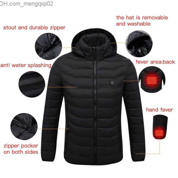 Parkas en duvet pour hommes S-4XL USB Vestes chauffantes électriques Hommes en coton d'hiver en plein air Femmes Manteau Chauffage Veste à capuche Vêtements thermiques chauds Z230711