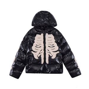 Heren Down Parkas S Hip Hop Winter Skeleton Parkas Jacket Streetwear Coat Glanzen Dikke Warm Bone Print Harajuku Y2K Male Puffer Parker Jackets