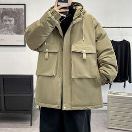 Hombres Down Parkas S Vintage Safari Chaqueta de invierno Cálido Puffer Abrigo Coreano Viaje al aire libre Multi bolsillo de gran tamaño Acolchado Algodón Hombres 221207