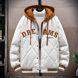 Heren donsparka's Street Style Heren Winter Nep tweedelig honkbalkledingjack met capuchon, unisex dik warm oversized katoengevoerd windscherm 231017