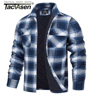 Men's Down Parkas TACVASEN Winter Plaid Cotton Jackets Mens Long Sleeve Quilted Lined Flannel Shirt Jacket Multi-Pockets Outwear Hiking Coats Tops Q231205