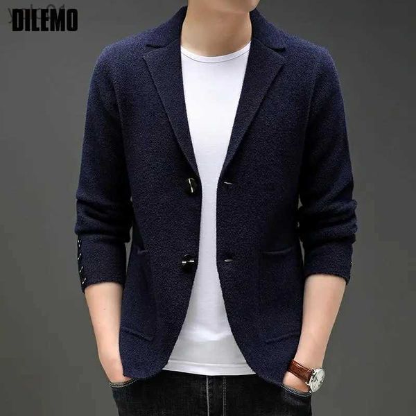 Parkas pour hommes Top Grade nouvelle marque de mode tricot Blazer hommes haut Cardigan coupe ajustée pull automne hiver manteaux décontractés veste hommes vêtements 2023L231115