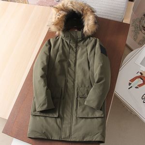 Heren down parkas topkwaliteit heren down jas verdikte grote bont kraag middenlengte down jas massief kleuren parka winterjas 221208