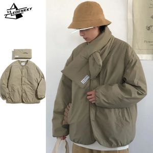 Parkas pour hommes manteau en coton chaud hommes femmes hiver veste ample épaissie rue Vintage couleur unie Parka Harajuku décontracté Couple avec écharpe 231020