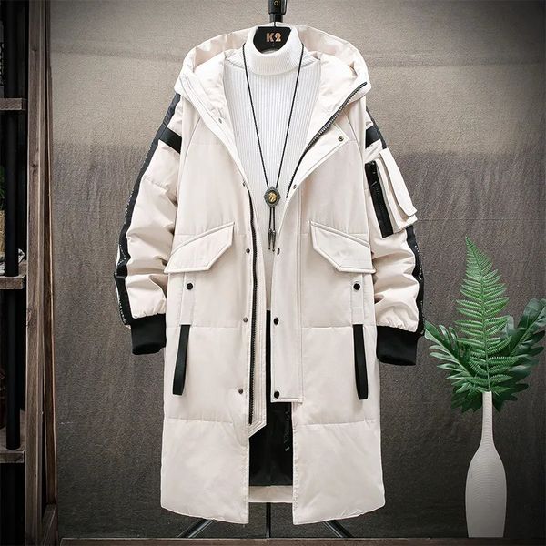 Parkas pour hommes chaud épais hommes blanc canard doudoune à capuche doudoune manteau hiver mâle décontracté longue Parka pardessus extérieur multi-poches 231011