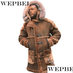 Heren Donsparka's Wepbel Winter Herenmode Warme Shearling Jas Mannen Faux Suede Lange Mouw Bont Dikker Capuchon Uitloper Drop D Dhhq8