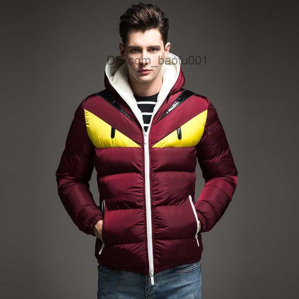 Hombres Abajo Parkas Venta al por mayor- 2016 Ropa de moda Hombres Invierno Parka Cuello de piel Con capucha Ojos grandes Abrigo Grueso Cálido Chaqueta acolchada de algodón Abrigo Tallas grandes Z230711