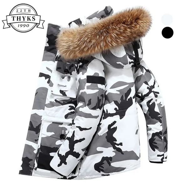 Parkas pour hommes hiver 30 degrés manteaux veste hommes 90 canard blanc grand col de fourrure chaud épaissir manteau de neige mâle Camouflage 231017