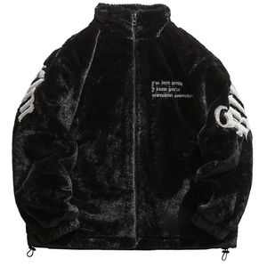 Donsparka's voor heren Winter Casual fleece verdikte gewatteerde jas Imitatie nertsenkonijnenbont Opstaande geborduurde jas Unisex Hiphop Warm streetwear 231011